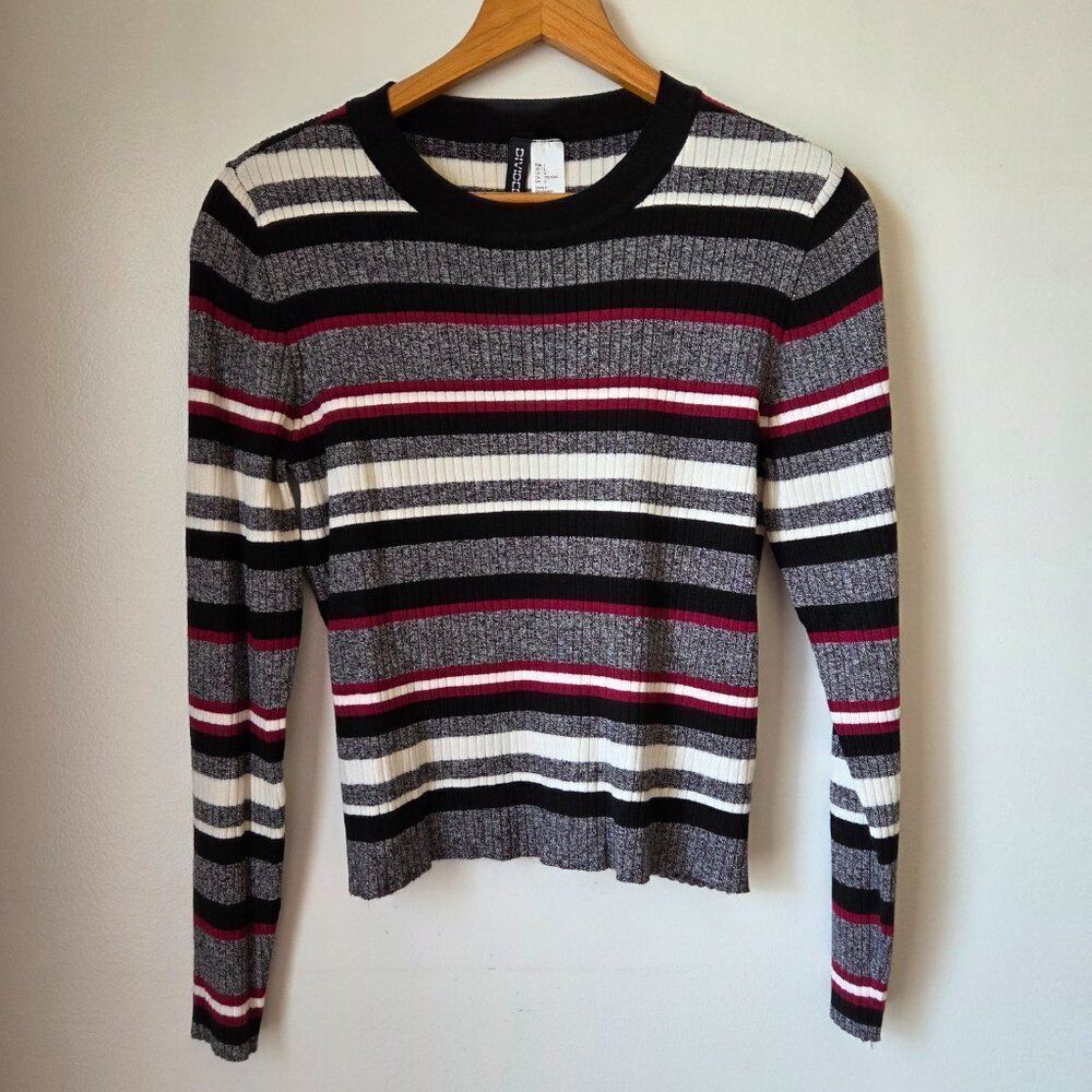 EUC H&M STRIPED CREW NECK RIBBED LONGSLEEVES TOP SIZE LARGE